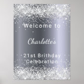 Verjaardag zilveren glitters naam welkom poster (Voorkant)