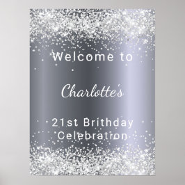 Verjaardag zilveren glitters naam welkom poster