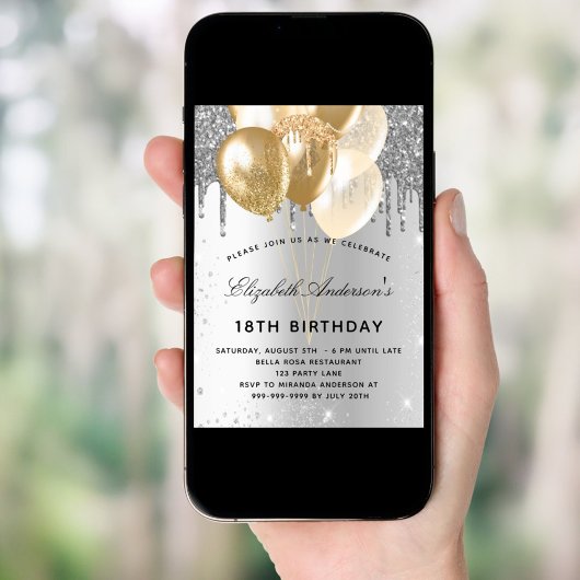 Verjaardag zilveren gouden ballonnen kaart