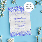 Verjaardag zilveren koninklijke blauwe uitnodiging