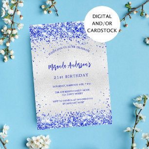 Verjaardag zilveren koninklijke blauwe uitnodiging