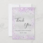 Verjaardag zilveren lavendel glitter elegant bedankkaart (Voorkant)
