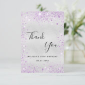 Verjaardag zilveren lavendel glitter elegant bedankkaart (Staand voorkant)