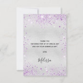 Verjaardag zilveren lavendel glitter elegant bedankkaart (Achterkant)