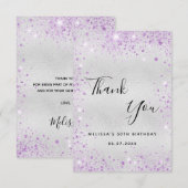 Verjaardag zilveren lavendel glitter elegant bedankkaart (Voorkant / Achterkant)