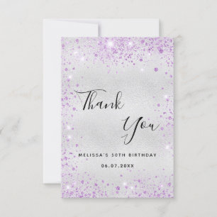 Verjaardag zilveren lavendel glitter elegant bedankkaart