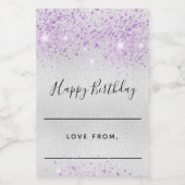 Verjaardag zilveren lavendel glitter zelfgemaakt voedselcontainer etiket (Enkel label)