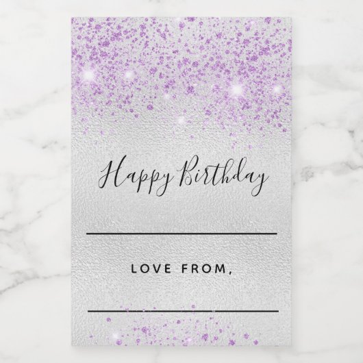 Verjaardag zilveren lavendel glitter zelfgemaakt voedselcontainer etiket (Enkel label)