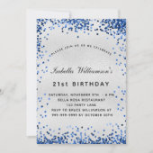 Verjaardag zilveren marine blauwe confetti kaart (Voorkant)