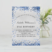 Verjaardag zilveren marine blauwe confetti luxe kaart (Staand voorkant)