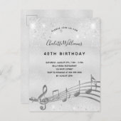 Verjaardag zilveren muzieknoten 40e uitnodiging (Voorkant / Achterkant)