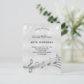 Verjaardag zilveren muzieknoten 40e uitnodiging (Staand voorkant)