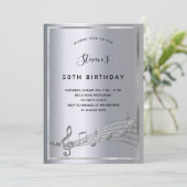 Verjaardag zilveren muzieknoten kaart (Staand voorkant)