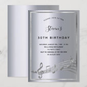 Verjaardag zilveren muzieknoten kaart (Voorkant / Achterkant)