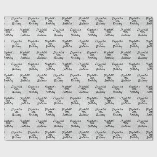 Verjaardag zilveren naam elegant cadeaupapier (Vlak)