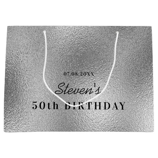 Verjaardag zilveren naam moderne minimalist groot cadeauzakje (Voorkant)