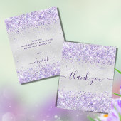 Verjaardag zilveren paarse glitter bedankkaart