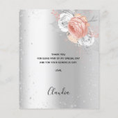 Verjaardag zilveren roze bloemenbedankkaart (Achterkant)
