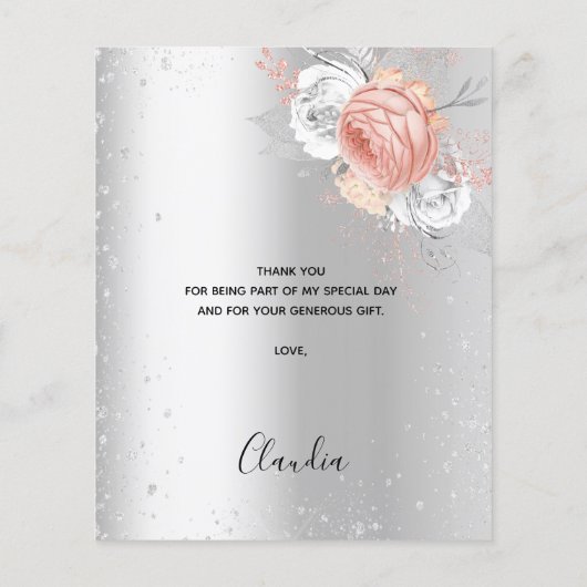 Verjaardag zilveren roze bloemenbedankkaart