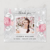 Verjaardag zilveren roze foto bedankkaart (Achterkant)