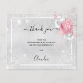 Verjaardag zilveren roze foto bedankkaart (Voorkant)