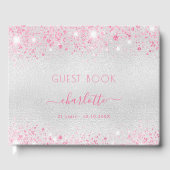 Verjaardag zilveren roze naam gastenboek (Voorkant)