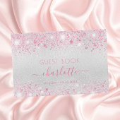 Verjaardag zilveren roze naam gastenboek