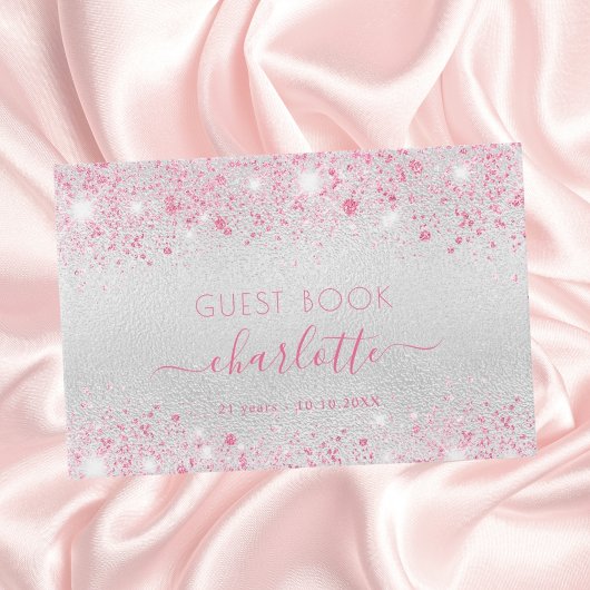 Verjaardag zilveren roze naam gastenboek