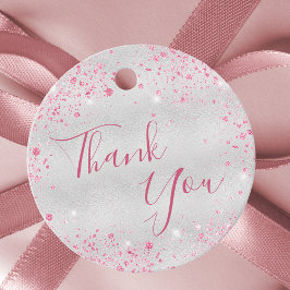 Verjaardag zilveren roze sprankelingen bedankt bedankjes labels