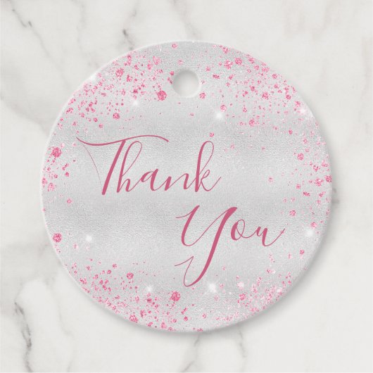 Verjaardag zilveren roze sprankelingen bedankt bedankjes labels (Voorkant)