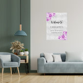 Verjaardag zilveren roze violette bloemen welkomst poster