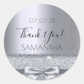 Verjaardag zilveren strikje dank je ronde sticker (Voorkant)