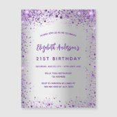 Verjaardag zilveren violet paarse luxe magnetische uitnodiging (Voorkant)