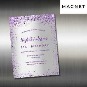 Verjaardag zilveren violet paarse luxe magnetische uitnodiging