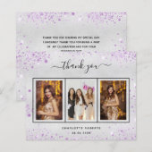 Verjaardag zilveren violette foto bedankkaart (Voorkant / Achterkant)