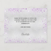 Verjaardag zilveren violette foto bedankkaart (Achterkant)