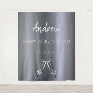 Verjaardag zilveren vos mannen jongens grijs moder wandkleed