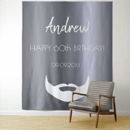 Verjaardag zilveren vos mannen trendy grijs wandkleed
