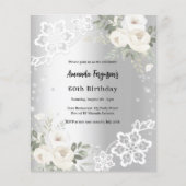 Verjaardag zilveren witte bloemen diamanten uitnod (Voorkant)