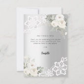 Verjaardag zilveren witte bloemenkant bedankkaart (Achterkant)