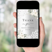 Verjaardag zilveren witte bloemenkant bedankkaart kaart