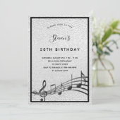 Verjaardag zilveren zwarte muzieknoten metaal kaart (Staand voorkant)