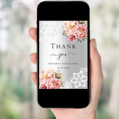 Verjaardag zilverkleurige roze bloemenkant bedankk kaart