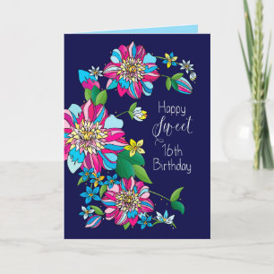 Verjaardag, zoete 16e, heldere en kleurrijke bloem kaart