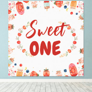 Verjaardag Zoete Eén Strawberry Donut Ijs 1e Canvas Afdruk