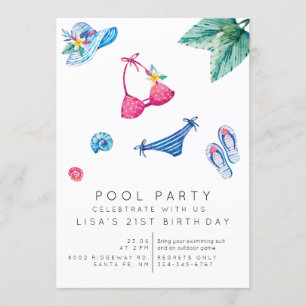 Verjaardag Zomer Pool Party Uitnodiging
