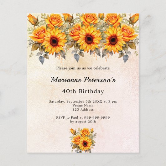 Verjaardag zonnebloem geel sinaasappel budget uitn (Voorkant)