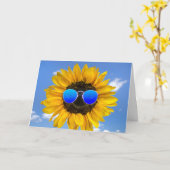 Verjaardag Zonnebloem met zonnebril Kaart (Gele Bloem)