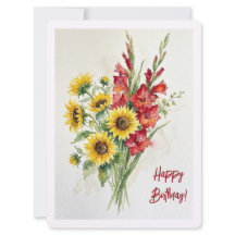 Verjaardag zonnebloemen aquarel bloem rood gladiol