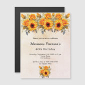 Verjaardag zonnebloemen groen rustiek geel magnetische uitnodiging (Voorkant / Achterkant)